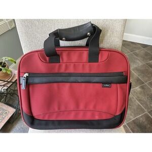 Vintage LL Bean Canvas Leather Trim Messenger Briefcase Laptop Bag red